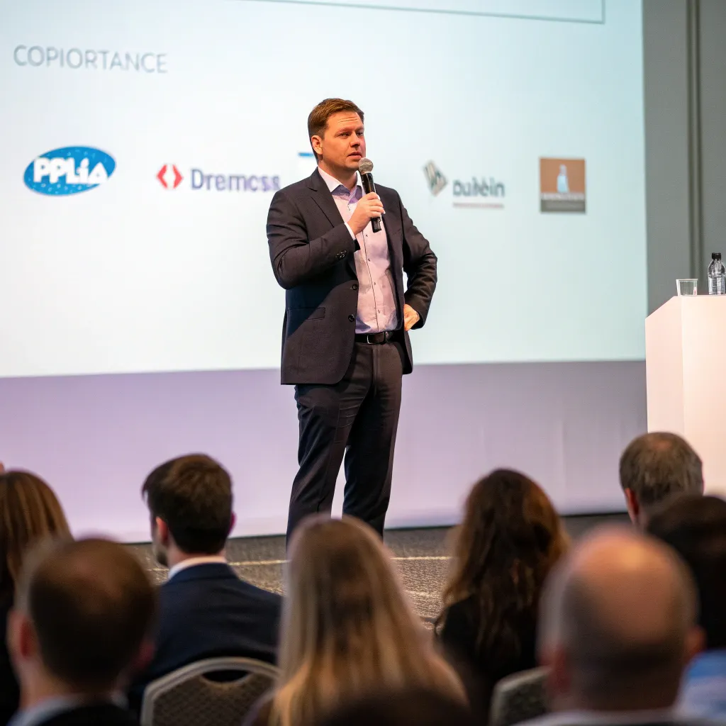 Michael Turner delivering a speech at a business conference